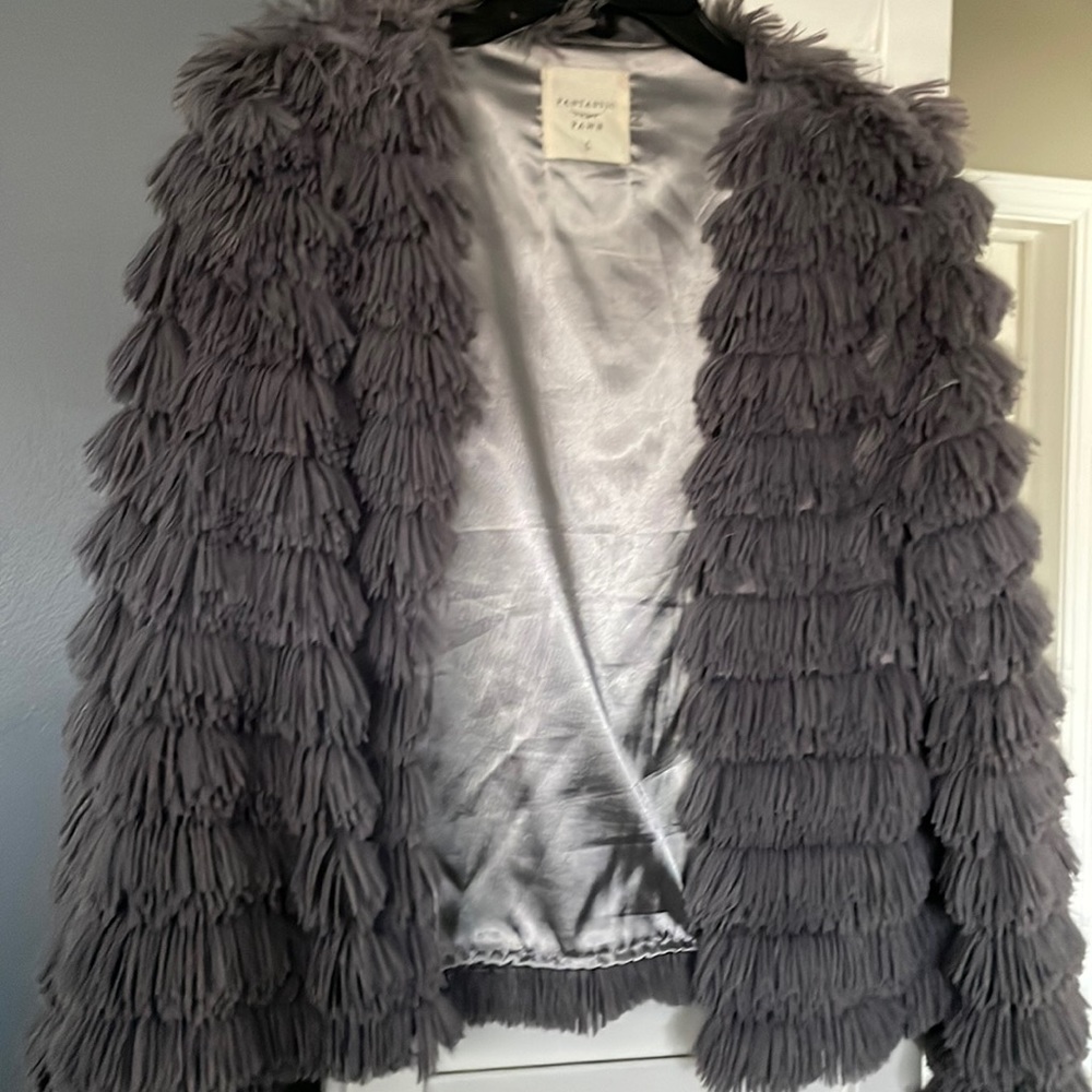Grey furry fringe jacket